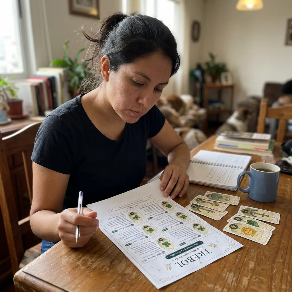 Persona latina estudiando Lenormand con el material
